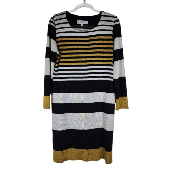 MISOOK STRIPED METALLIC THREADING LONG SLEEVE DRESS - Picture 3 of 7